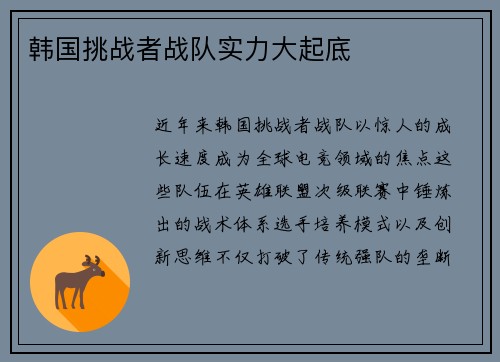韩国挑战者战队实力大起底
